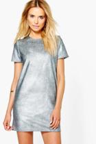 Boohoo Penelope Metallic Ribbed Shift Dress Black