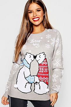 Boohoo Petite Bear Hug Christmas Jumper
