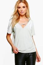 Boohoo Angelina Super Slinky Cross Front T-shirt Sage