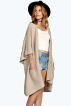 Boohoo Flora Pocket Cape Cardigan Stone