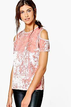 Boohoo Valerie Crushed Velvet Cold Shoulder Top