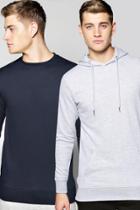 Boohoo 2 Pack Lounge Hoodie And Crew Sweat Grey