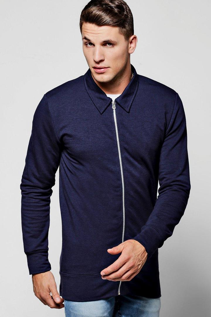 Boohoo Muscle Fit Jersey Harrington Jacket Navy
