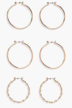 Boohoo Abbie Twisted And Plain Mixed Hoop 3 Pack