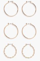 Boohoo Abbie Twisted And Plain Mixed Hoop 3 Pack
