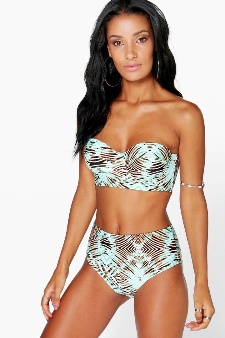 Boohoo Toronto Tie Dye Longline Underwired Bandeau Bikini Multi