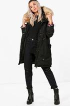 Boohoo Boutique Jenny Parka With Faux Fur Trim