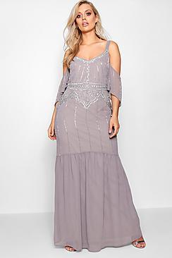 Boohoo Plus Boutique Embellished Open Shoulder Maxi Dress