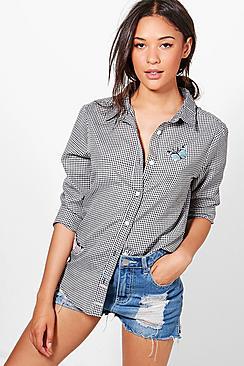 Boohoo Jane Embroidered Gingham Shirt