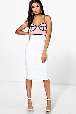 Boohoo Becky Colour Block Piping Detail Midi Dress