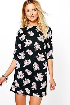 Boohoo Tasha Floral Long Sleeved Shift Dress