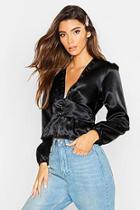 Boohoo Button Detail Frill Hem Satin Top