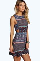 Boohoo Layla Tabbard Side Skater Dress Stone