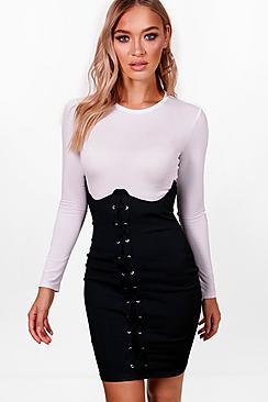 Boohoo Christie Under Bust Lace Up Skirt And Top Set