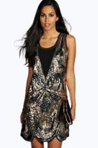 Boohoo Boutique Ciara All Over Embellished Shift Dress Pewter