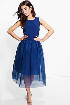 Boohoo Boutique Lana Woven Tulle Midi Skater Dress