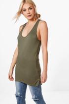 Boohoo Dee Long Line Tank Top With Zips Khaki
