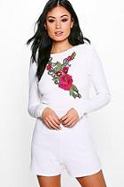 Boohoo Eille Embroidered Detail Full Sleeve Playsuit