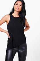 Boohoo Sophie Wrap Front D Ring Top Black