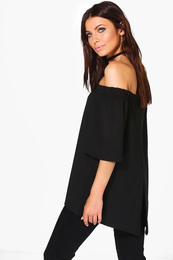 Boohoo Molly Split Back Bardot Tunic Black