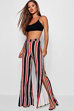 Boohoo Petite Charlotte Stripe Split Leg Wide Leg Trouser