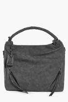 Boohoo Eliza Studded Handle Zip Front Tote Bag Grey