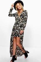 Boohoo Ella Floral Split Front Maxi Dress Black