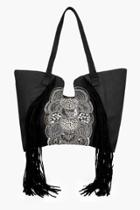 Boohoo Ebony Fringed & Embellished Shopper Bag Black