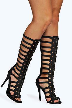 Boohoo Tilly Caged Gladiator Knee High Heels