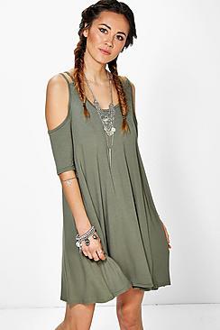 Boohoo Lola Cold Shoulder Swing Dress