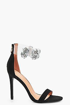 Boohoo Mia Embellished Perspex Ankle Band 2 Part Heels