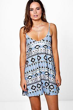 Boohoo Nicole Printed Strappy Swing Dress