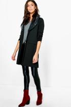 Boohoo Molly Detachable Faux Fur Collar Duster Black