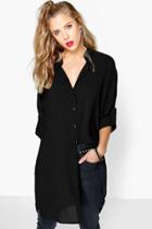 Boohoo Grace Longline Oversized Sleeve Shirt Black