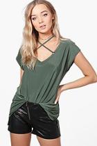 Boohoo Maria Slinky Eyelet Cross Over Detail Top
