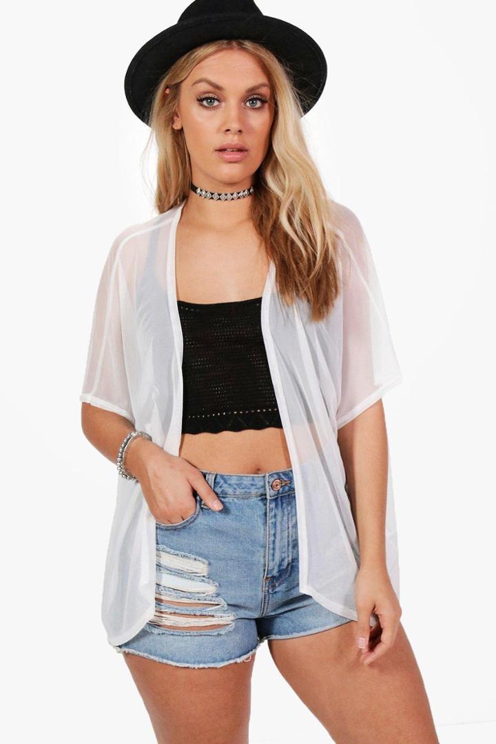 Boohoo Plus Layla Mesh Kimono White