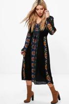 Boohoo Bernadette Retro Print Midi Dress Black