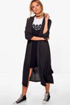 Boohoo Lydia Boutique Satin Wrap Over Duster Black