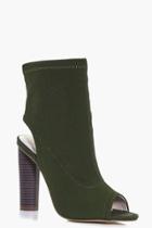 Boohoo Ellie Peeptoe Open Back Shoe Boot Khaki