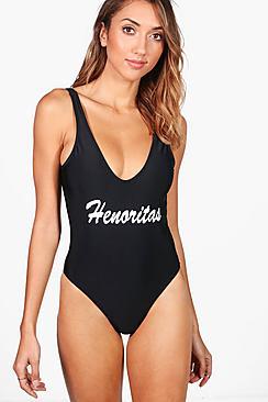 Boohoo Hannah Henoritas Slogan Bridal Party Swimsuit
