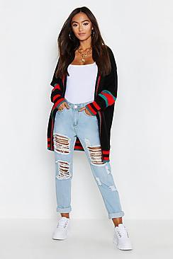 Boohoo Petite Sports Stripe Chunky Knitted Cardigan