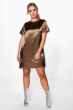 Boohoo Plus Lara Satin Luxe Shift Dress