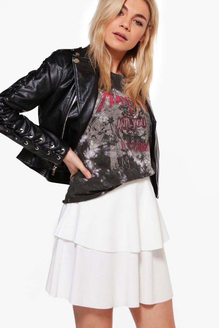 Boohoo Ava Double Layer Full Crepe Mini Skirt Ivory