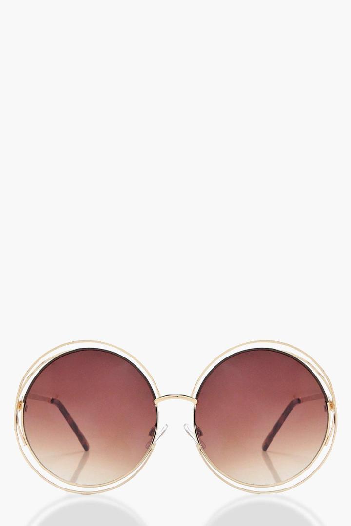 Boohoo Anya Metallic Round Sunglasses Gold