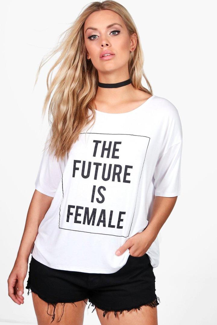 Boohoo Plus Anna Female Slogan Tee White