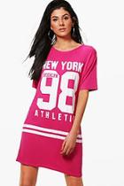 Boohoo Alana Varsity Sports Printed T-shirt Dress