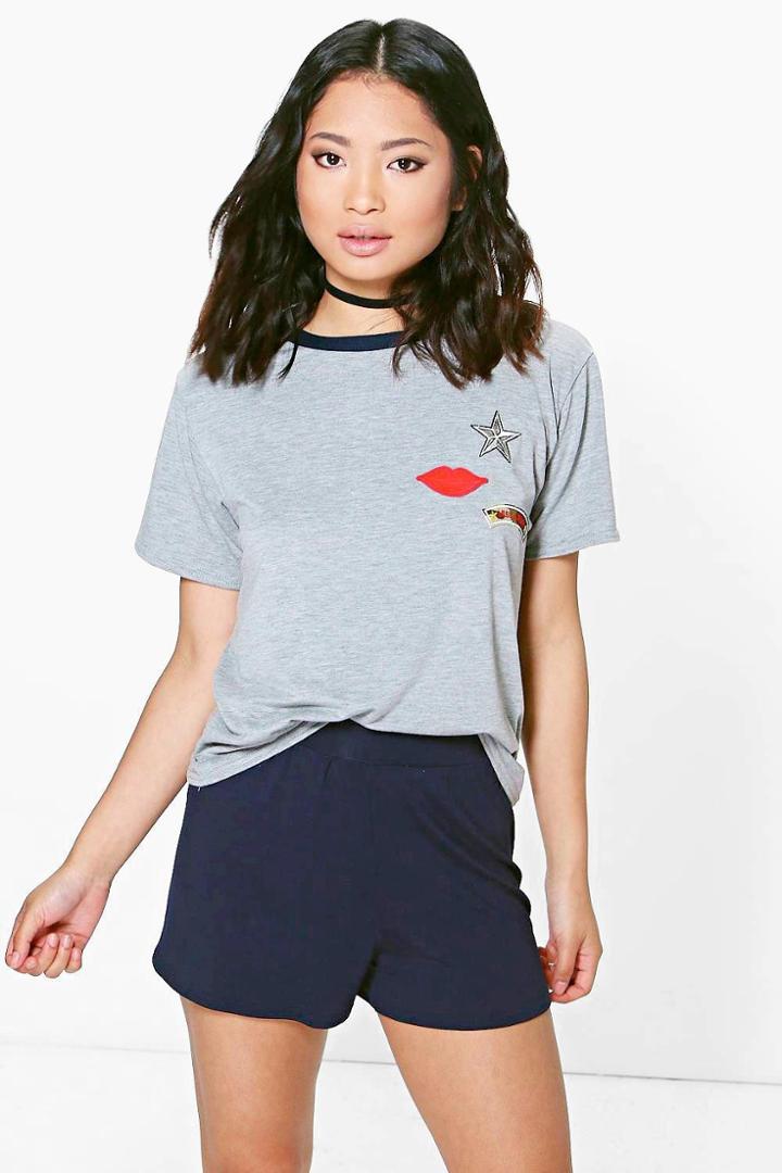 Boohoo Petite Rae Jersey Flippy Shorts Navy