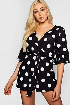 Boohoo Flutter Sleeve Polka Dot Romper