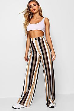 Boohoo Carla High Waist Tonal Stripe Wide Leg Trouser