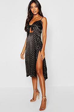 Boohoo Satin Polka Dot Strappy Midi Dress